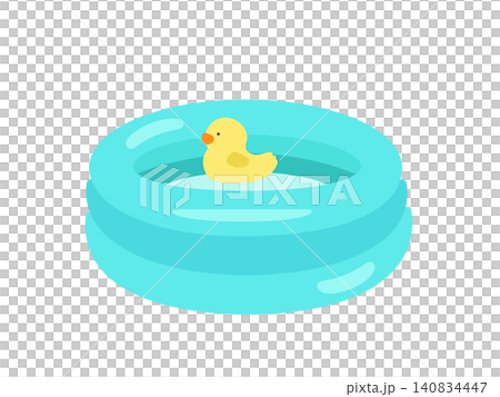 An illustration of a plastic pool and a rubber duck. An illustration of a plastic pool and a rubber duck. 140834447