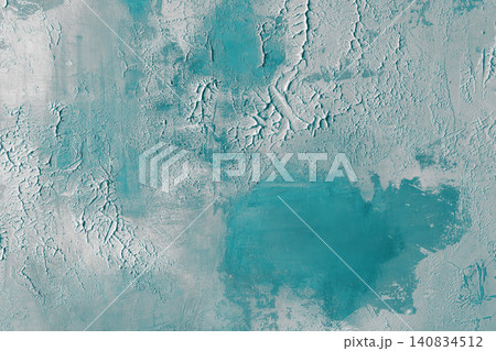 Turquoise plaster texture with rough decorative surface, visible brush strokes and cracked relief Turquoise plaster texture with rough decorative surface, visible brush strokes and cracked relief 140834512