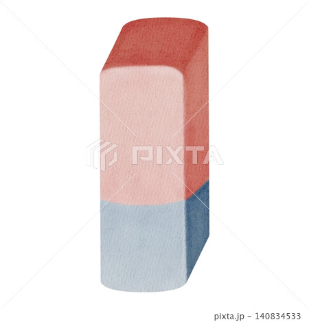 Watercolor two-colored eraser pink and blue. School rubber stationery element for correcting mistakes and drawing. Perfect for educational banners, fall posters, back to school promotions, textbooks Watercolor two-colored eraser pink and blue. School rubber stationery element for correcting mistakes and drawing. Perfect for educational banners, fall posters, back to school promotions, textbooks 140834533