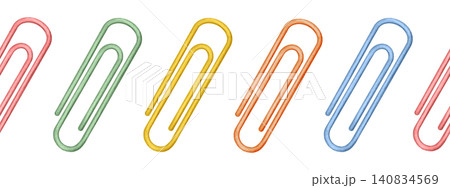 Watercolor seamless border with colorful paper clips. Stationery. Traditional symbol of the first of September, knowledge day, back to school season Watercolor seamless border with colorful paper clips. Stationery. Traditional symbol of the first of September, knowledge day, back to school season 140834569