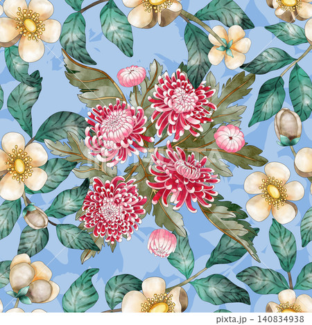 Floral vintage seamless pattern with vintage chrysanthemum seamless background for floral wallpaper, textile, fabric, poster, package. batanic illustration. Floral vintage seamless pattern with vintage chrysanthemum seamless background for floral wallpaper, textile, fabric, poster, package. batanic illustration. 140834938