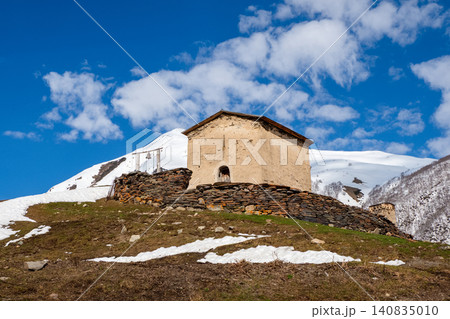 St. George's Temple (Jrag) is located in the mountainous community of Ushguli in Svaneti, Georgia St. George's Temple (Jrag) is located in the mountainous community of Ushguli in Svaneti, Georgia 140835010
