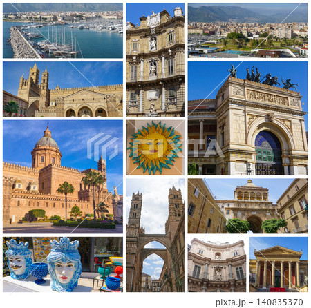 Photo collage from Sicily island, Italy. Collage includes major landmarks Photo collage from Sicily island, Italy. Collage includes major landmarks 140835370