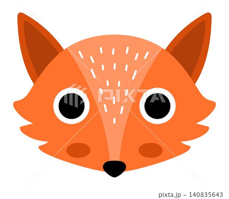 Vector cartoon fox face isolated on white background. Funny head clipart. Cute forest animal muzzle icon for kids. Woodland element. Wildlife illustration 140835643