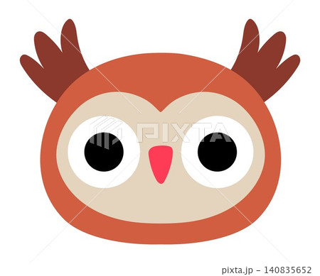 Vector cartoon owl face isolated on white background. Funny bird head clipart. Cute forest animal muzzle icon for kids. Woodland element. Wildlife illustration, coloring page Vector cartoon owl face isolated on white background. Funny bird head clipart. Cute forest animal muzzle icon for kids. Woodland element. Wildlife illustration, coloring page 140835652