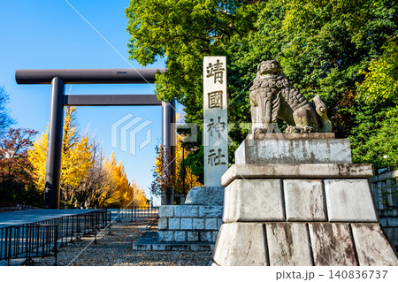 東京 靖国神社 大鳥居とイチョウ並木 東京 靖国神社 大鳥居とイチョウ並木 140836737