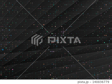 Colorful holographic small square dots abstract dark background Colorful holographic small square dots abstract dark background 140836779