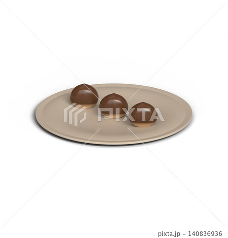 皿に並んだ3つの艶やかな栗の和菓子 皿に並んだ3つの艶やかな栗の和菓子 140836936