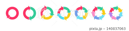 Circular arrow diagram with colorful steps showing continuous cycle process. Infographic chart template for data presentation with loop flow and graphic elements. Circular arrow diagram with colorful steps showing continuous cycle process. Infographic chart template for data presentation with loop flow and graphic elements. 140837063