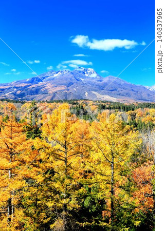 信越大橋より望む妙高高原の紅葉と妙高山 信越大橋より望む妙高高原の紅葉と妙高山 140837965