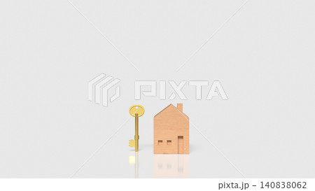 Golden Key And Wooden House For Secure Home Ownership 3d render. Golden Key And Wooden House For Secure Home Ownership 3d render. 140838062