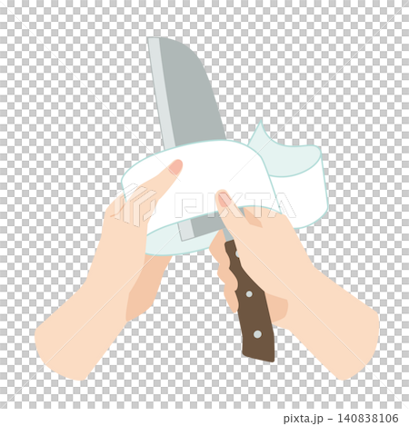 一隻手正用刀削蘿蔔皮。 一隻手正用刀削蘿蔔皮。 140838106