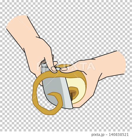 A hand peeling a pear with a knife A hand peeling a pear with a knife 140838521