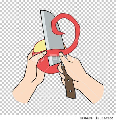 A hand peeling an apple with a knife A hand peeling an apple with a knife 140838522