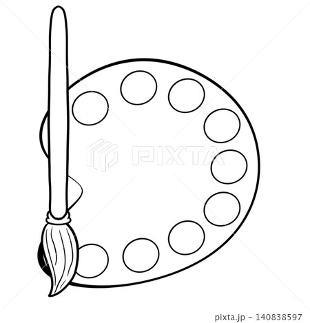 Paint palette and paintbrush line art icon, Back to school coloring page for kids 140838597