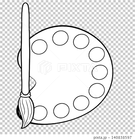 Paint palette and paintbrush line art icon, Back to school coloring page for kids 140838597
