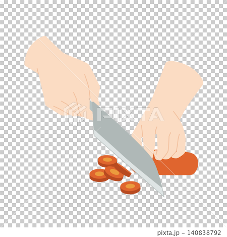 A hand cutting a carrot with a knife A hand cutting a carrot with a knife 140838792