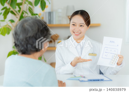 シニアに薬を渡す薬剤師 シニアに薬を渡す薬剤師 140838979