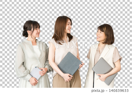 穿著休閒服的商務女性、設計師和拿著電腦的職業女性(可選著裝) 穿著休閒服的商務女性、設計師和拿著電腦的職業女性(可選著裝) 140839633
