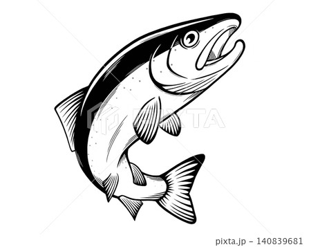 サーモンとして寿司でも大人気の魚の鮭(サケ)のイラスト サーモンとして寿司でも大人気の魚の鮭(サケ)のイラスト 140839681