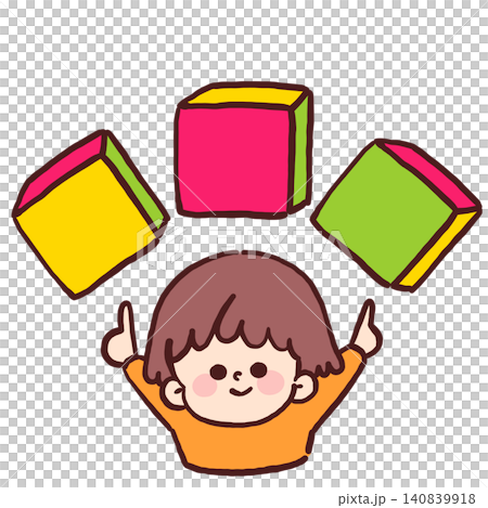 An illustration of a boy lifting building blocks. An illustration of a boy lifting building blocks. 140839918