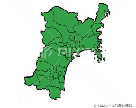 宮城県地図 市町村区分 (緑/筆タッチ) 和風 宮城県地図 市町村区分 (緑/筆タッチ) 和風 140839932