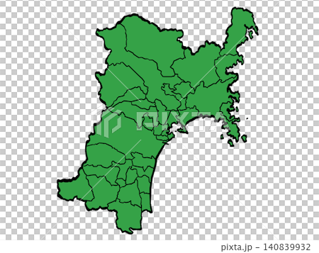 宮城県地図 市町村区分 (緑/筆タッチ) 和風 宮城県地図 市町村区分 (緑/筆タッチ) 和風 140839932