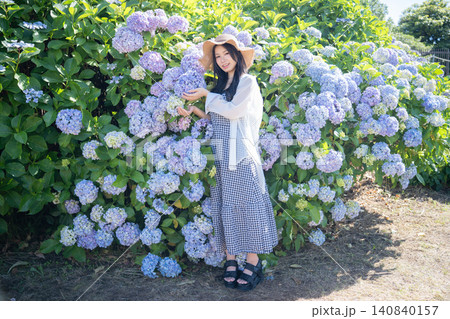 紫陽花と若い女性 紫陽花と若い女性 140840157