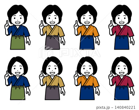 [髪型違い] ナンバーワンポーズをする作務衣に前掛けの女性のアイコン 140840221