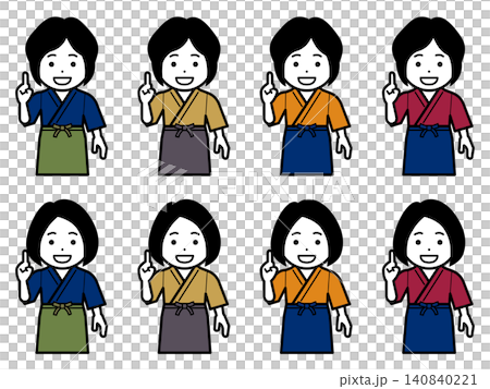 [髪型違い] ナンバーワンポーズをする作務衣に前掛けの女性のアイコン 140840221