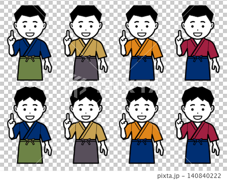 ナンバーワンポーズをする作務衣に前掛けの男性のアイコン ナンバーワンポーズをする作務衣に前掛けの男性のアイコン 140840222