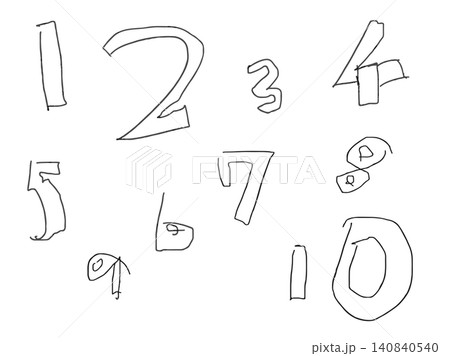 子供が描いた手書きの数字(1から10)の落書きイラストセット 子供が描いた手書きの数字(1から10)の落書きイラストセット 140840540