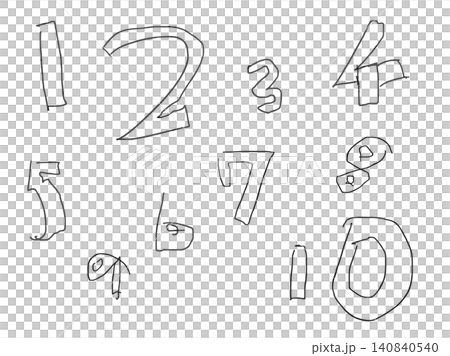 子供が描いた手書きの数字(1から10)の落書きイラストセット 子供が描いた手書きの数字(1から10)の落書きイラストセット 140840540