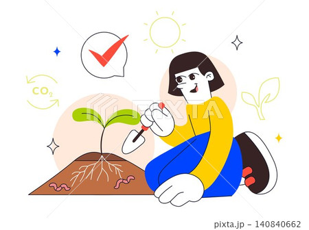 Regenerative Agriculture Illustration Featuring Sustainable Farming, Carbon Sequestration, Eco-Friendly Crops, Climate Action, and Green Agriculture Regenerative Agriculture Illustration Featuring Sustainable Farming, Carbon Sequestration, Eco-Friendly Crops, Climate Action, and Green Agriculture 140840662