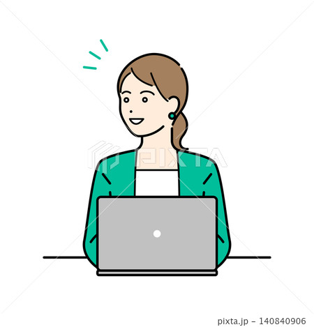 パソコン作業中のビジネススーツ着用の女性のシンプルな上半身ベクターイラスト 140840906