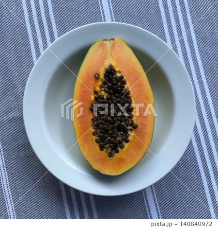 Fresh papaya slices with vibrant orange flesh, showcasing their juicy and tropical appeal. A refreshing and nutritious fruit perfect for a healthy snack or dessert. 140840972