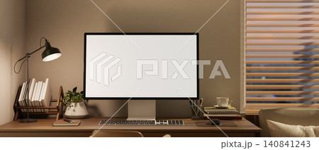 Minimal desktop computer mockup on modern home office desk 140841243