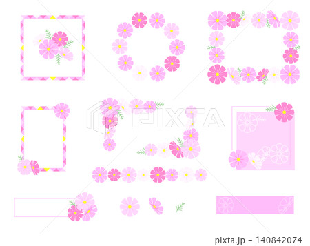 かわいい秋桜のミニフレームセット　アウトライン無し 140842074