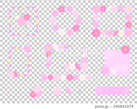 かわいい秋桜のミニフレームセット　アウトライン無し 140842074