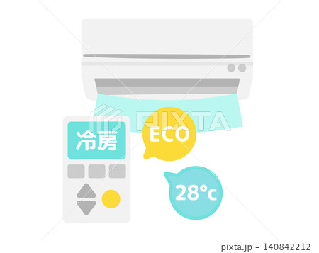 エアコンと28°c設定の冷房リモコン　イラスト 140842212