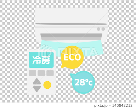 エアコンと28°c設定の冷房リモコン　イラスト 140842212