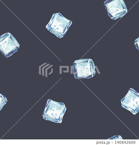 Ice cubes watercolor realistic seamless pattern. Blue, square pieces of ice cubes hand drawn print on isolated dark indigo background for fabric, wallpaper, packaging of water, drinks, wrapping paper. Ice cubes watercolor realistic seamless pattern. Blue, square pieces of ice cubes hand drawn print on isolated dark indigo background for fabric, wallpaper, packaging of water, drinks, wrapping paper. 140842600