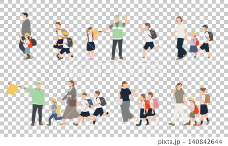 保育園児と小学生の登園・登校シーンセット 140842644