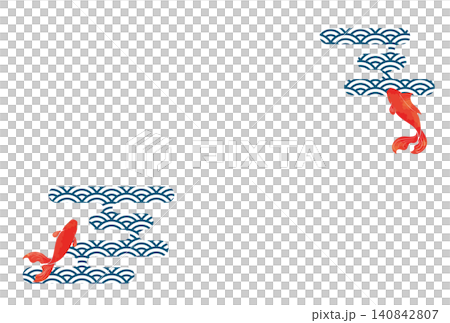 金魚と青海波の和風フレーム(涼・夏) 金魚と青海波の和風フレーム(涼・夏) 140842807