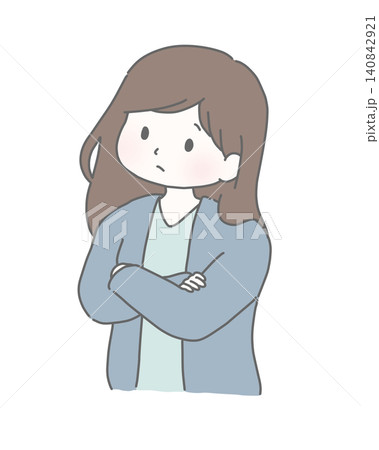 腕組みして首をかしげる女性 腕組みして首をかしげる女性 140842921
