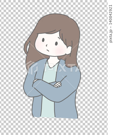腕組みして首をかしげる女性 腕組みして首をかしげる女性 140842921