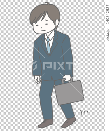 疲れて重い足取りで歩くスーツの男性 140842927
