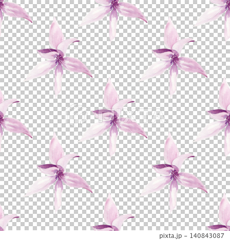 Watercolor seamless pattern with delicate pink magnolia flower on white background. Hand painted botanical floral design for fabric, wallpaper, wrapping paper, stationery, textiles, surface patterns 140843087
