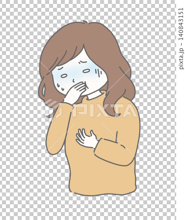 A woman covers her mouth due to sudden nausea. A woman covers her mouth due to sudden nausea. 140843151