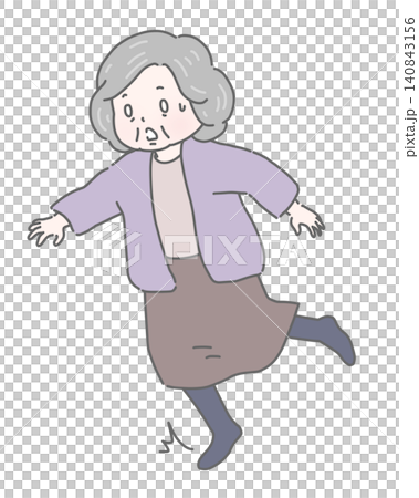 An elderly woman nearly falls indoors. An elderly woman nearly falls indoors. 140843156